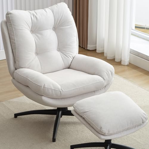 Green Chenille Swivel Accent Chair with Ottoman D863