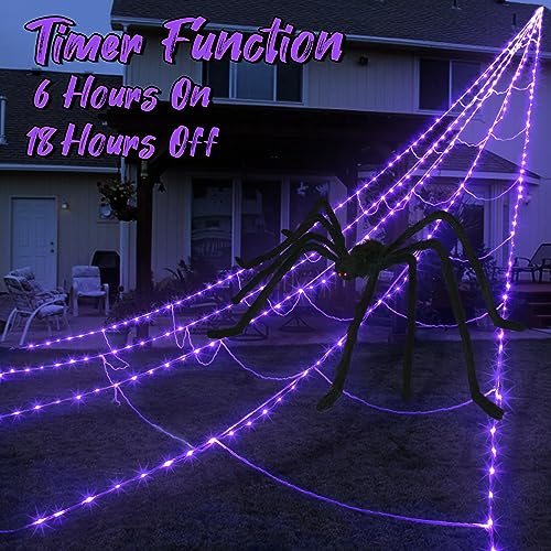 Halloween Spider Web Lights Decoration with Large Spider & Stretch Cobweb N4936