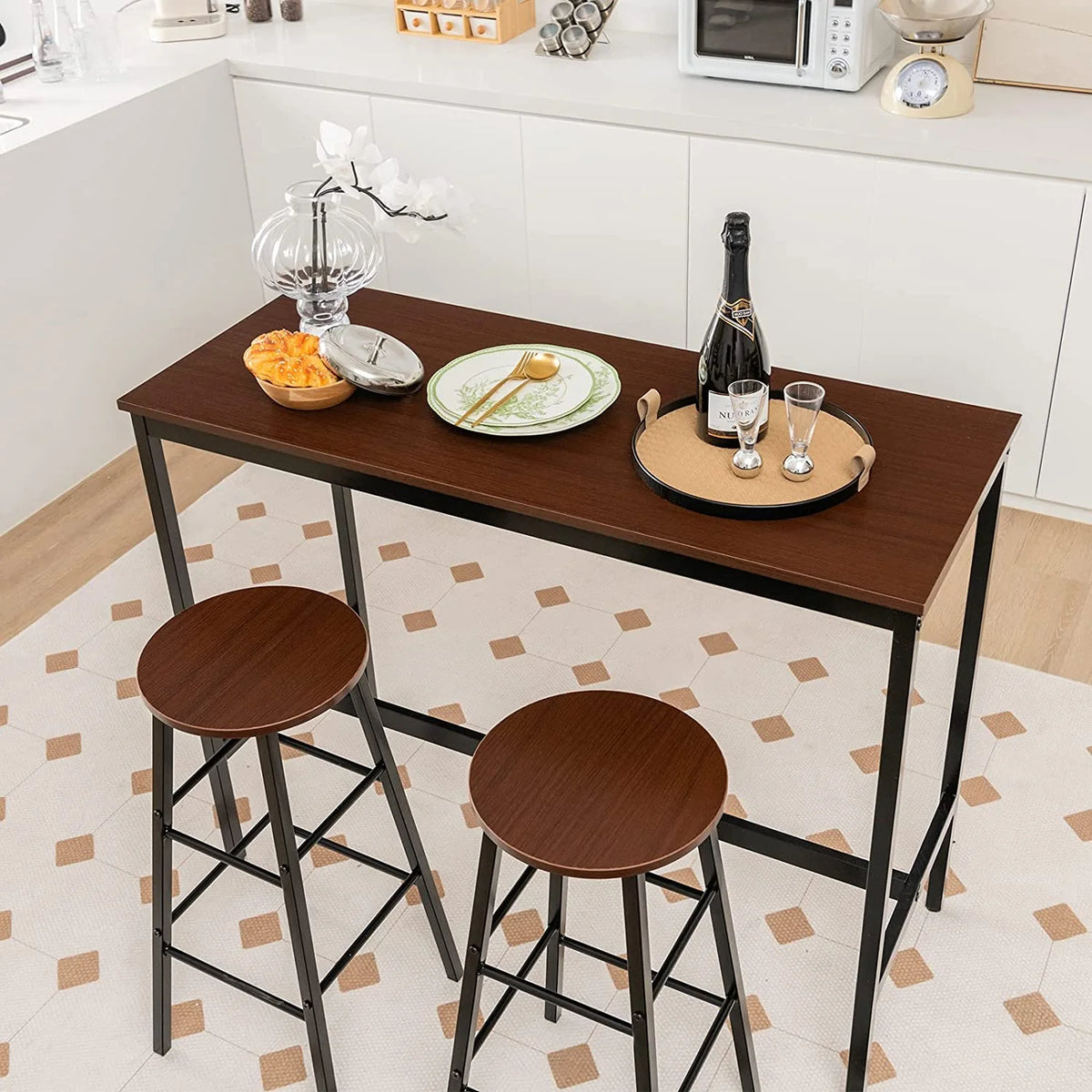 3-Piece Counter Height Table Set with 2 Round Stools Black I983075