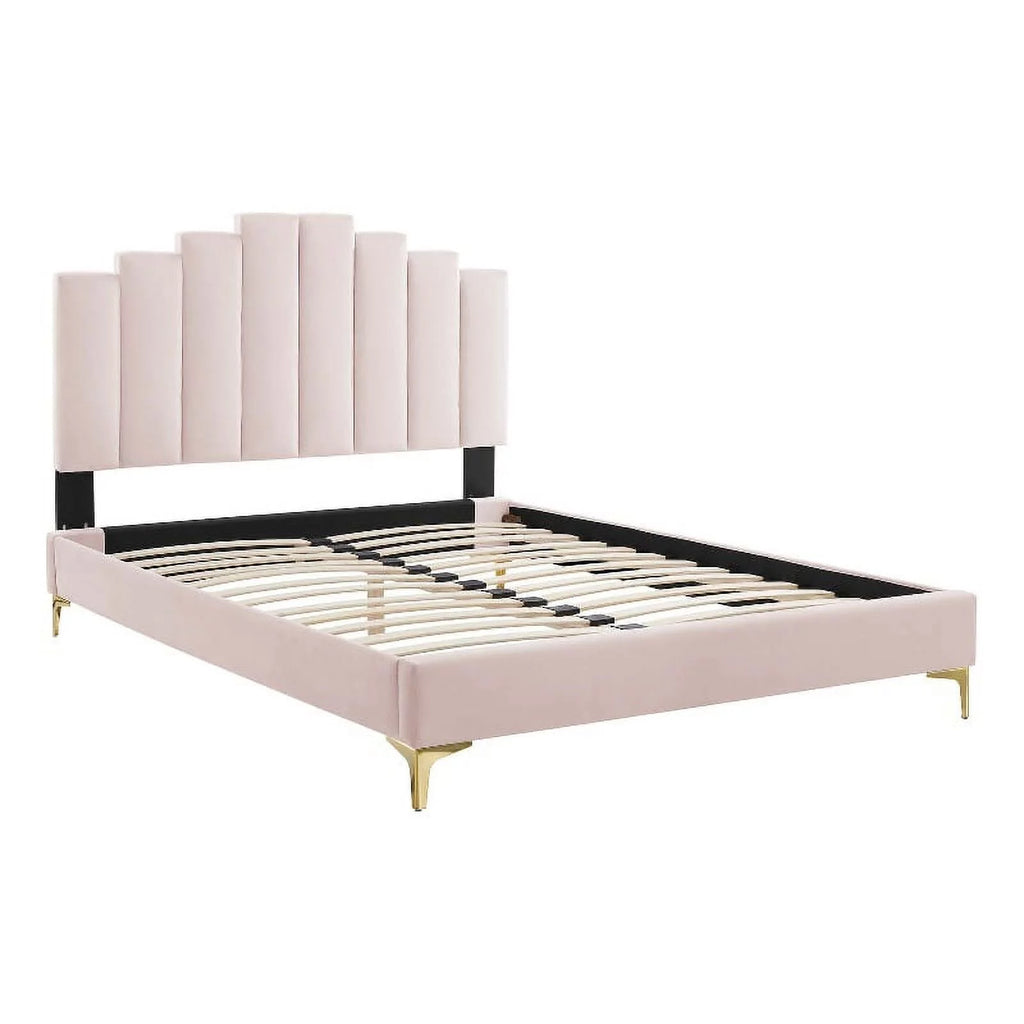King Modern Performance Velvet Platform Bed in Pink C32321