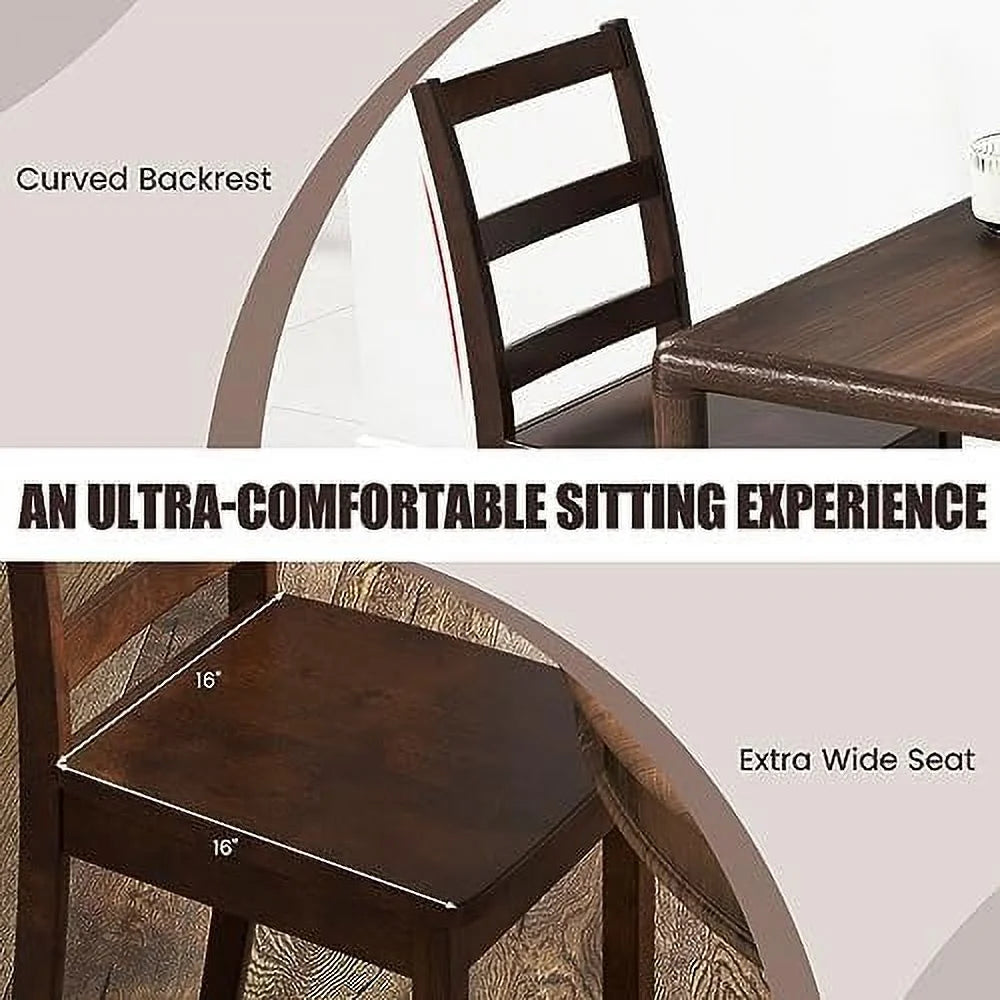 Dining Chairs Set of 2 Ladder Back Solid Rubber Wood Legs H4292
