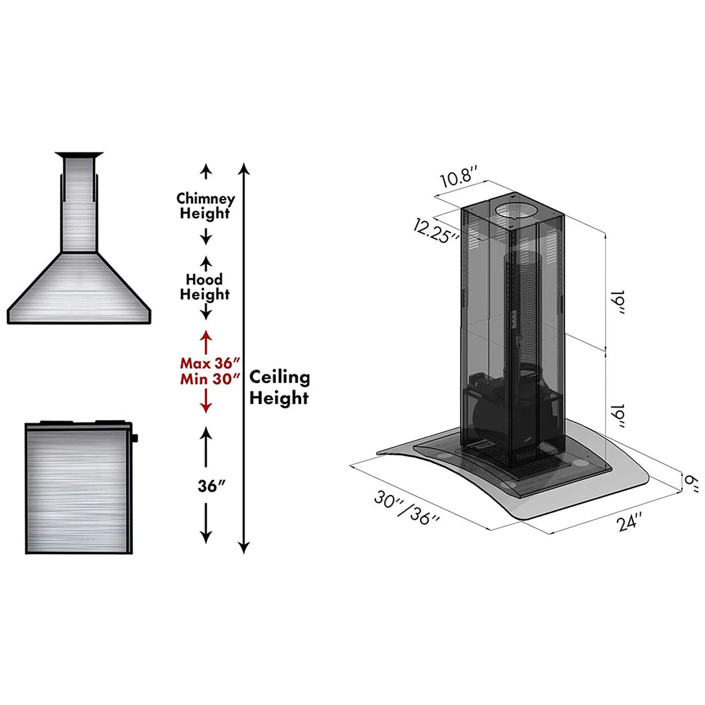 36" Island Ceiling Mount Range Hood Stainless Steel Glass R758872