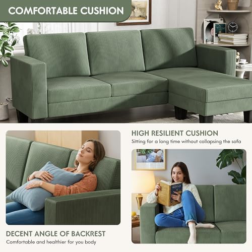 Cream Corduroy L-Shaped Convertible Sectional Sofa 3 Seater X831568