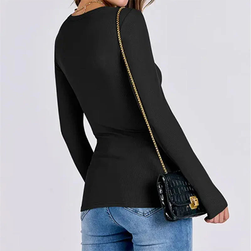 Long Sleeve Rib Knit Slim Fit Tee D900547