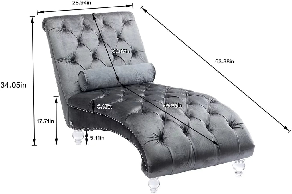 Gray Velvet Upholstered Chaise Lounge L110