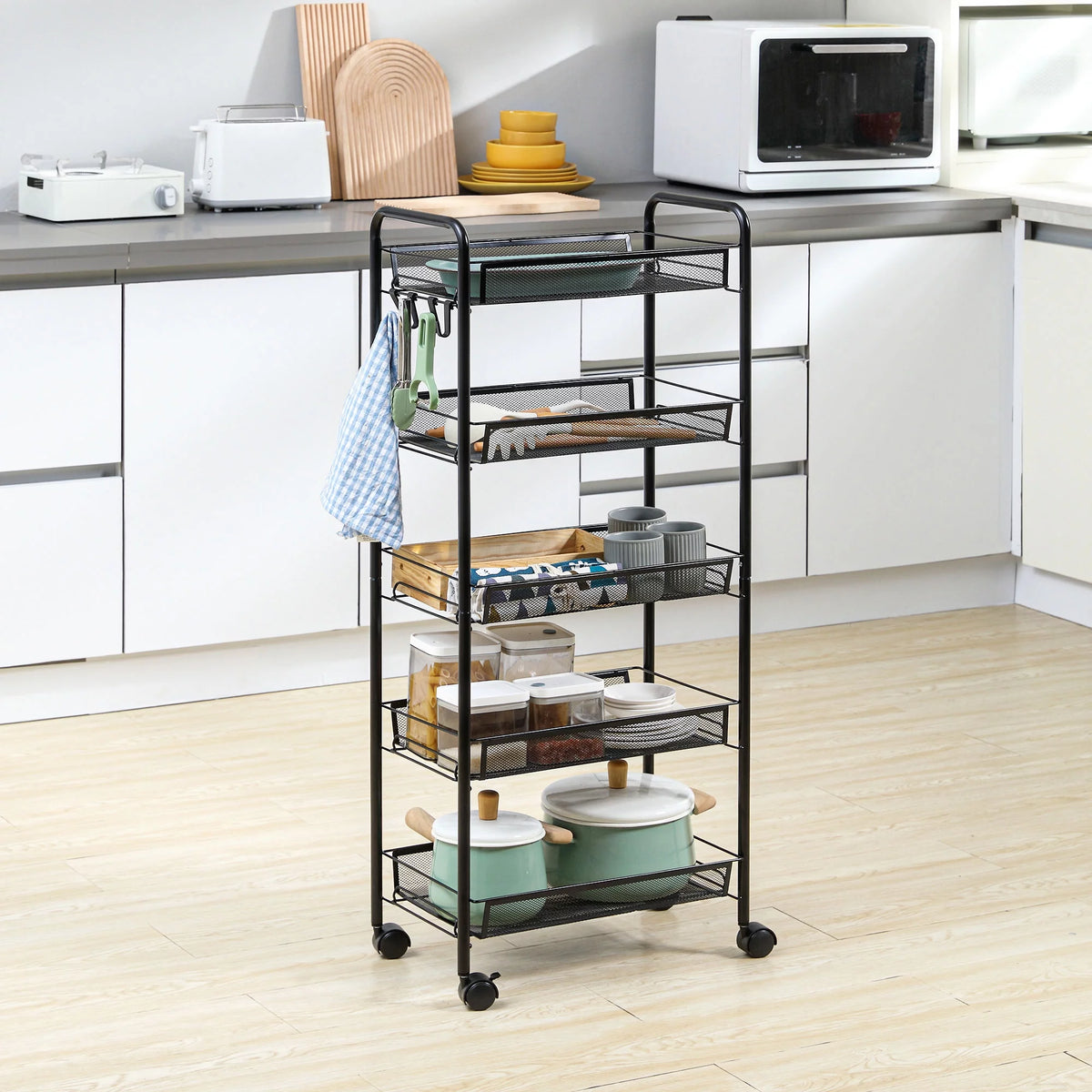 5 Tier Metal Rolling Cart with Mesh Baskets U145174