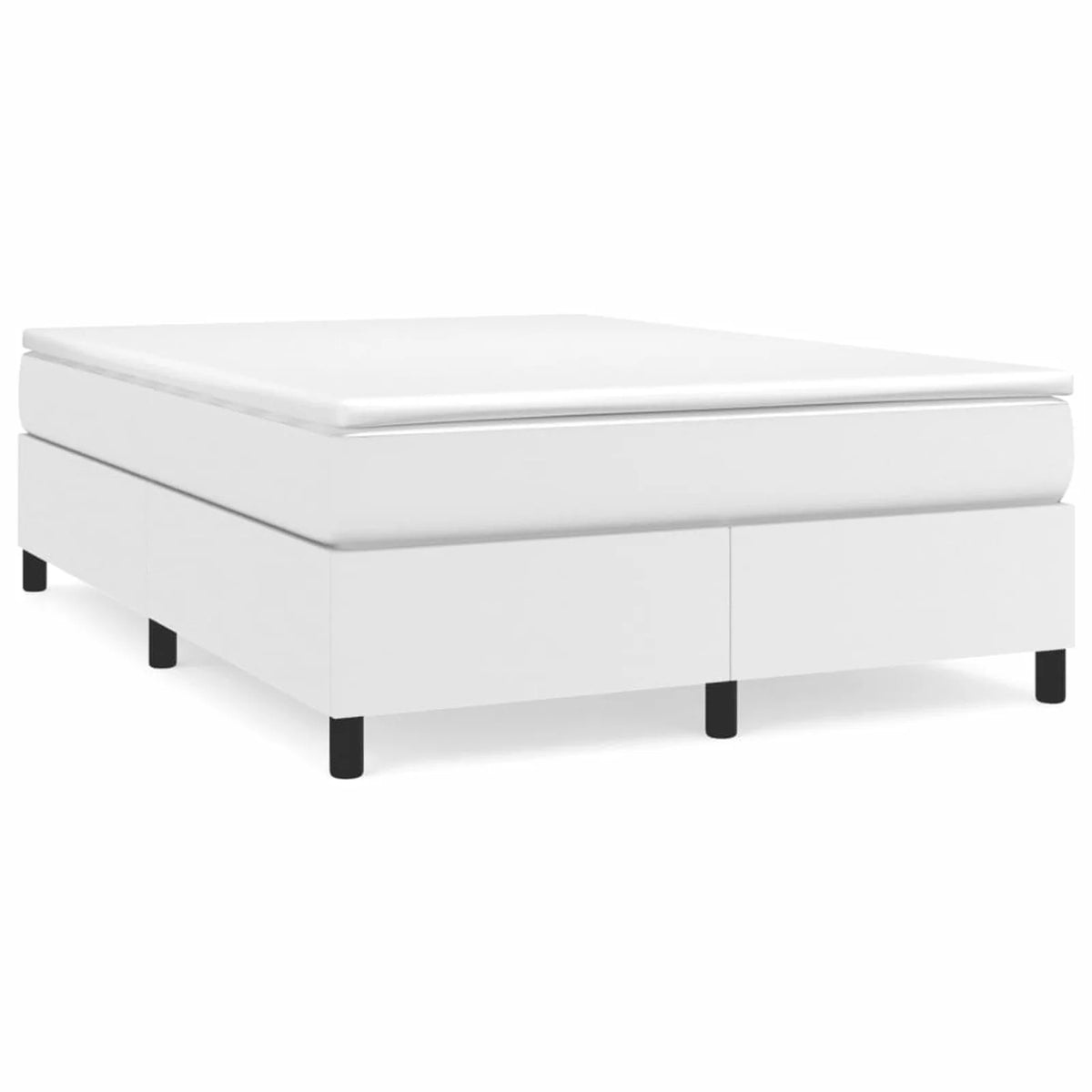 Queen Size White Faux Leather Platform Bed Frame with Mattress and Topper O799521