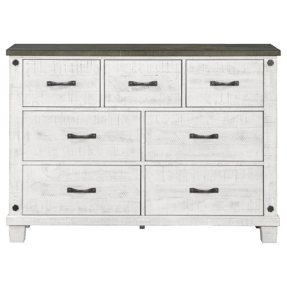 7 Drawer Wood Dresser Distressed Gray and White T72258