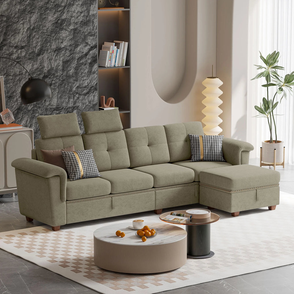 Light Gray L-shaped Sectional Sofa with Ottoman L537708