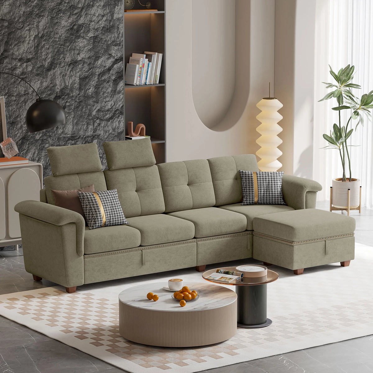 Light Gray L-shaped Sectional Sofa with Ottoman L537708