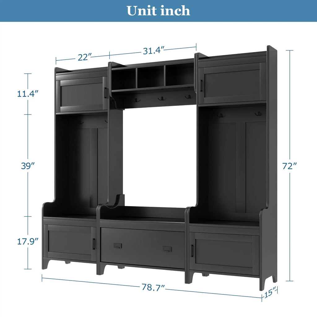 Black Hall Tree with Bench and Shoe Storage W47959