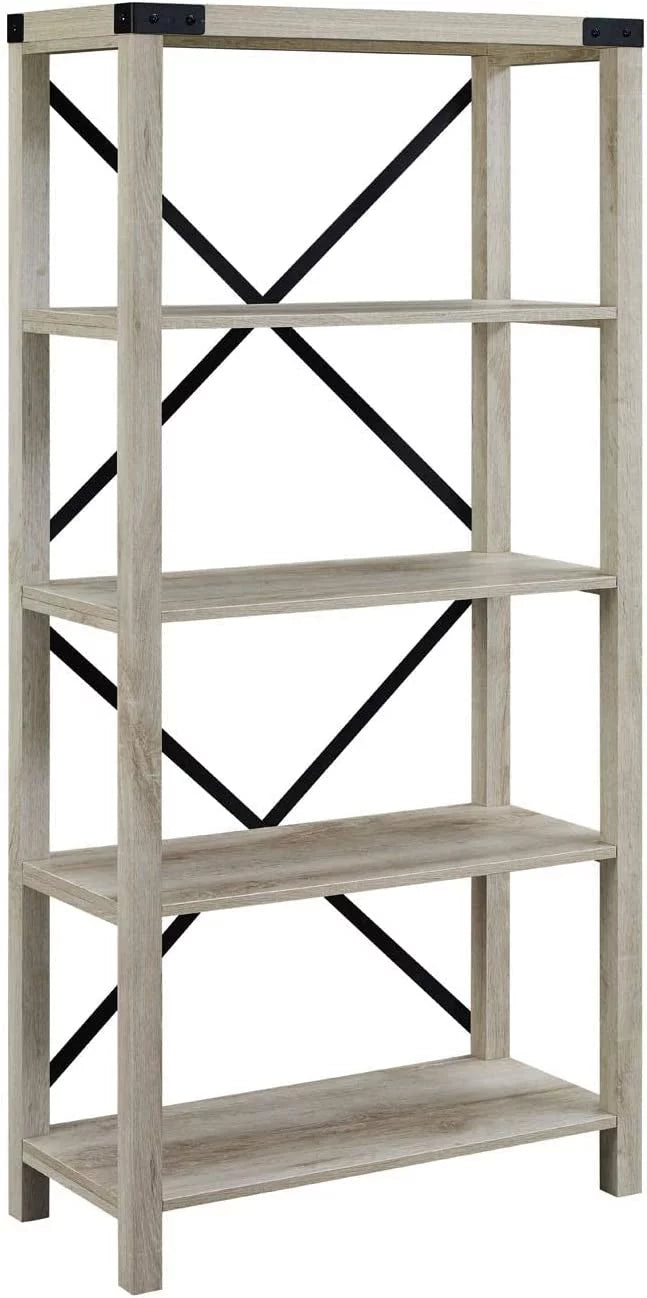 64 Inch Sable Grey Metal X-Back Bookshelf V2458