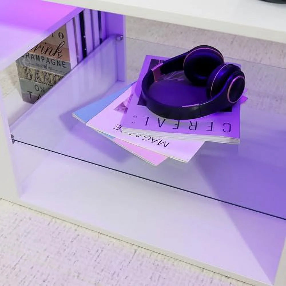 LED Coffee Table with 3 Tiers High Gloss White A876180