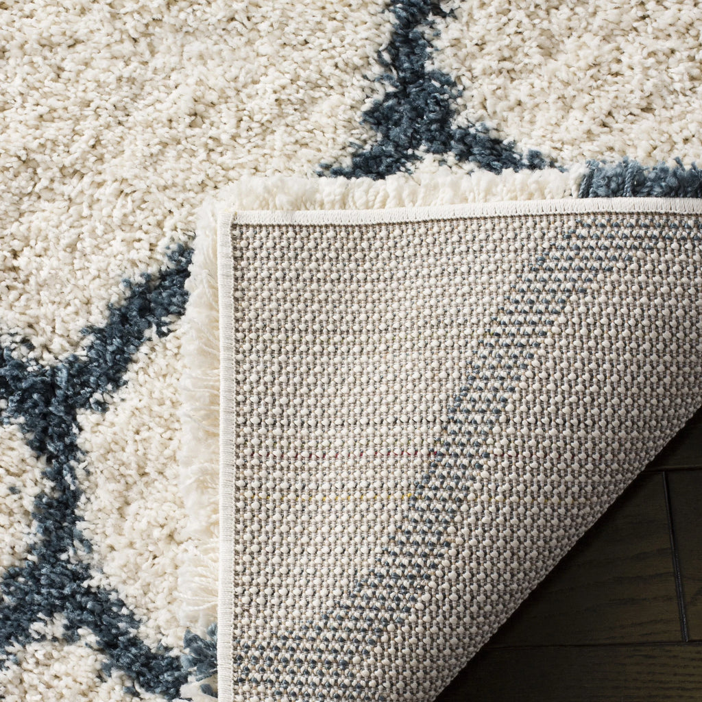 Ivory Slate Blue Geometric Shag Area Rug 7' x 7' Square F26960