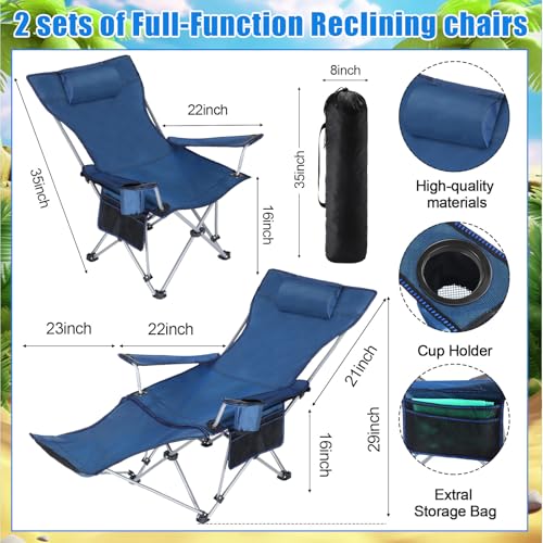 2 Set Folding Camping Chair with Umbrella and Foot Rest N654