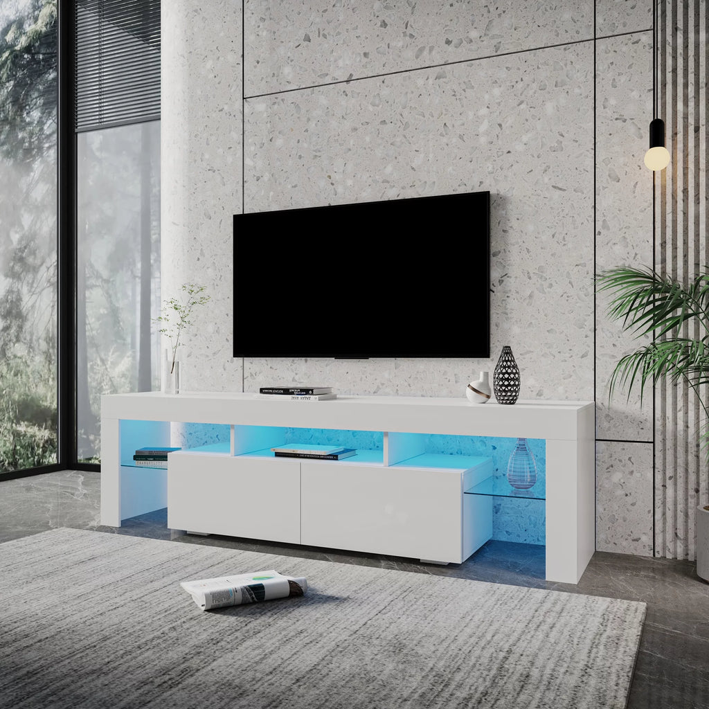White TV Stand with LED Lights for 80 Inch O227179