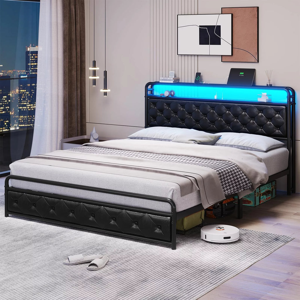 Black King Size Faux Leather Upholstered Platform Bed Frame B9888