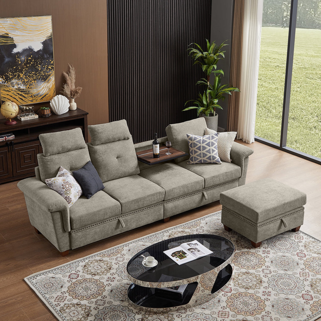 Light Gray L-shaped Sectional Sofa with Ottoman L537708