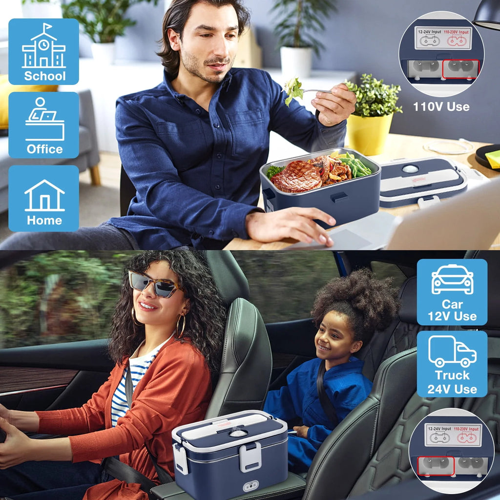Electric Lunch Box Food Heater 60W 1.8L Stainless Steel Green Royal Blue B33332