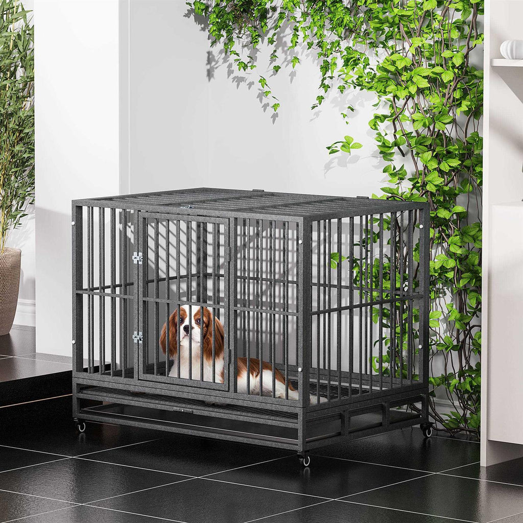 Heavy Duty Dog Crate Metal Cage Kennel with Lockable Wheels H135581