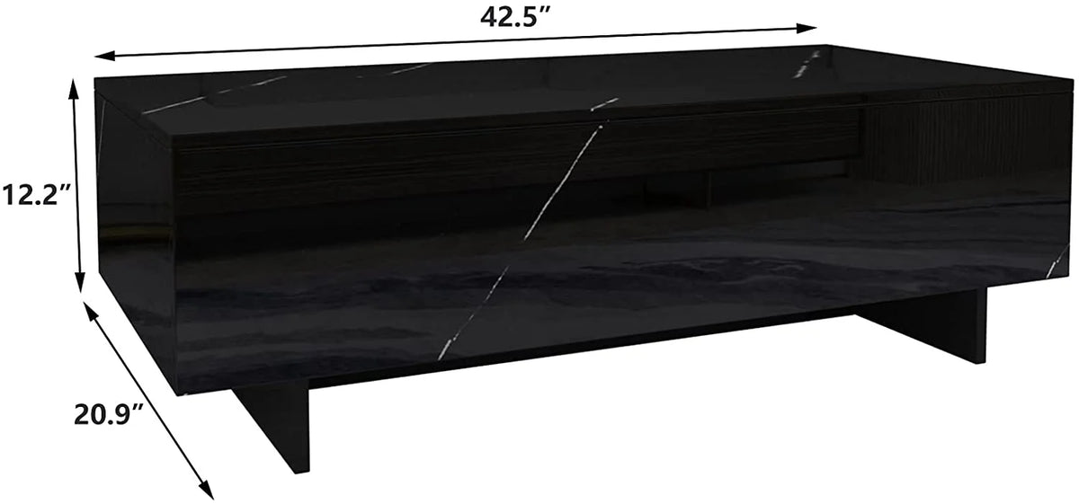 42.5" High Gloss Black Marble Coffee Table E585