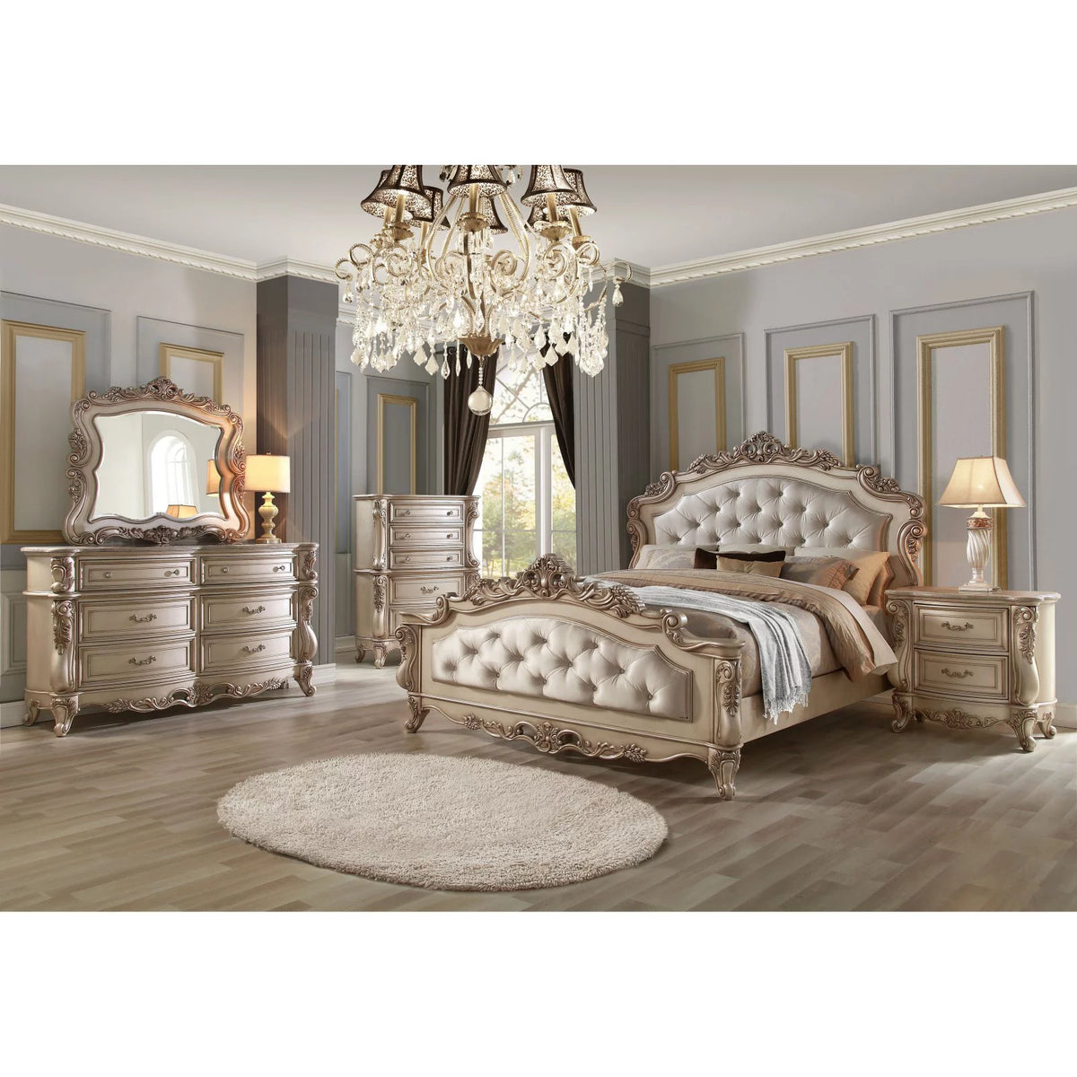 California King Bed Cream Fabric S5560