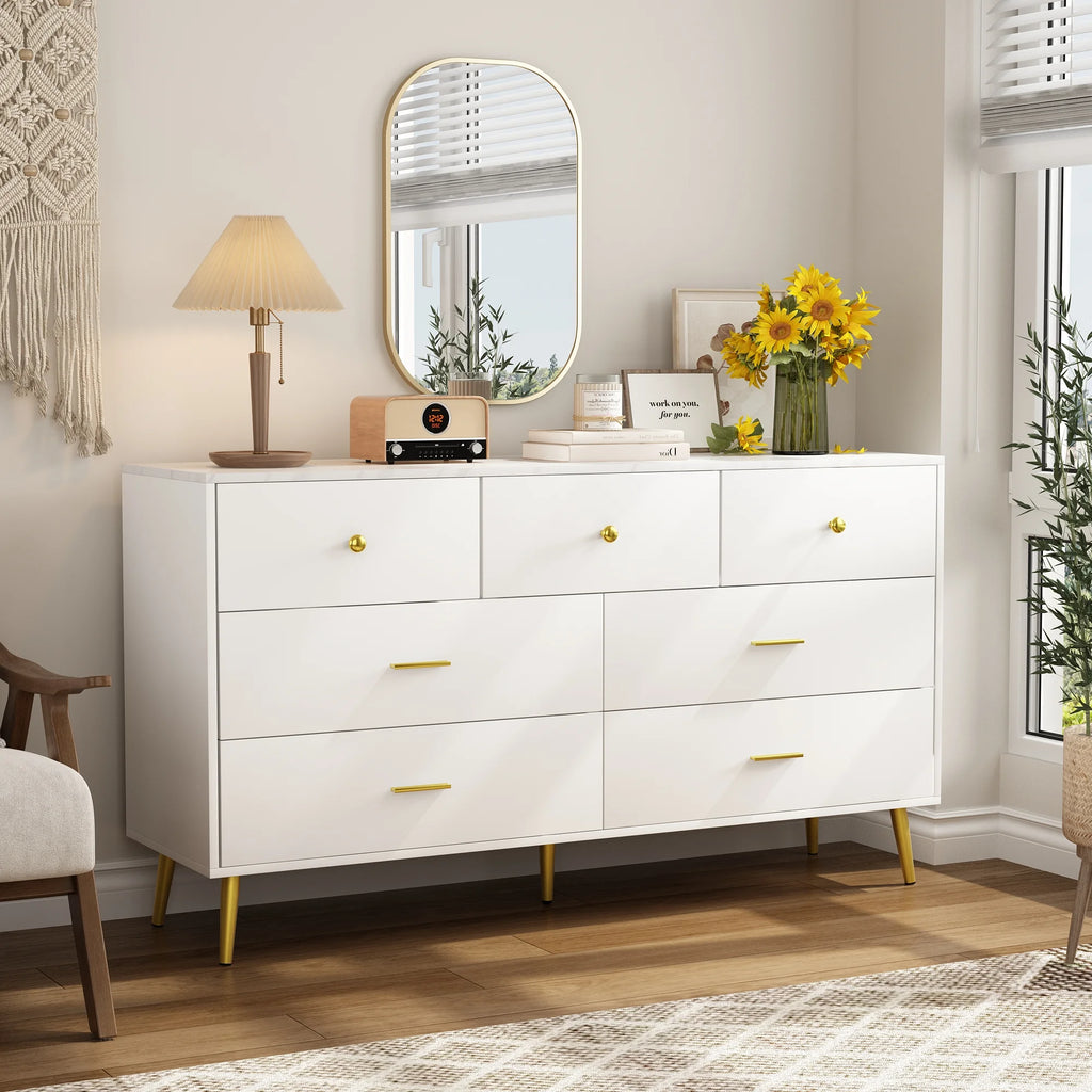 White 7 Drawer Wood Dresser V59734