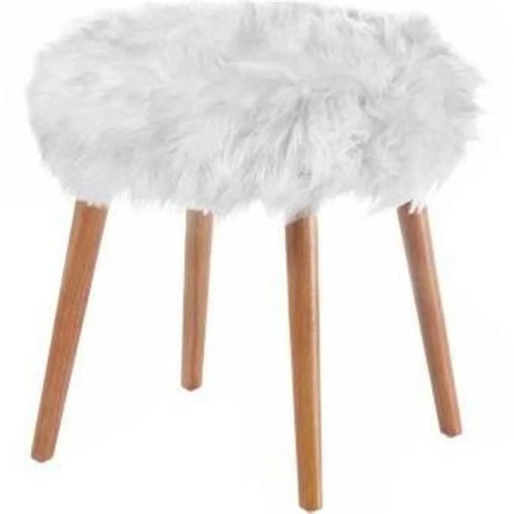 White Faux Fur Foot Stool H799149