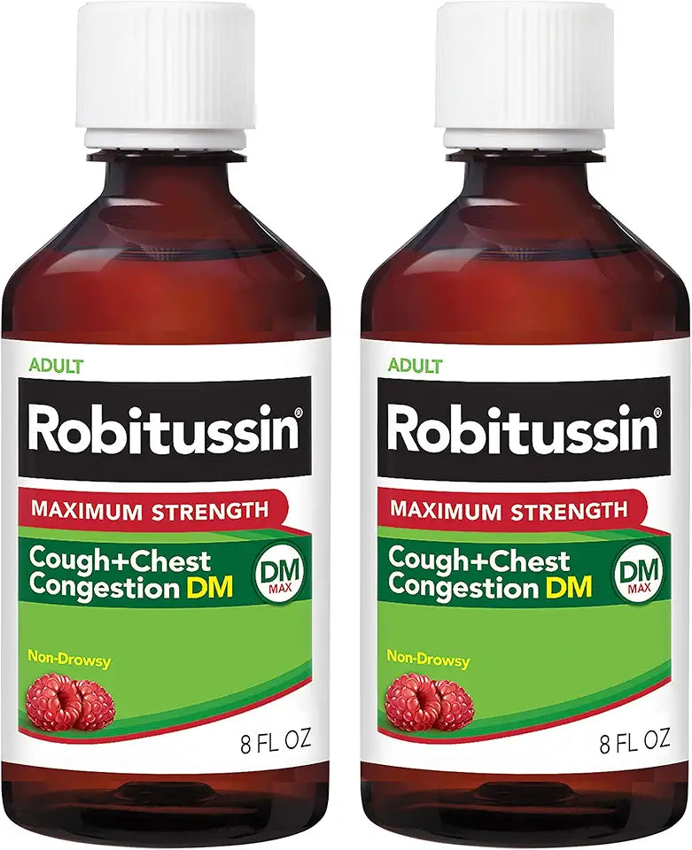 Maximum Strength Cough Plus Chest Congestion DM Cough Suppressant and Expectorant Raspberry Flavor 8 Fl Oz M197