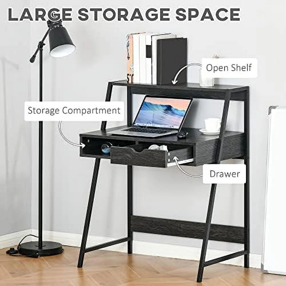 Grey Computer Desk with Drawer and Shelves S80828