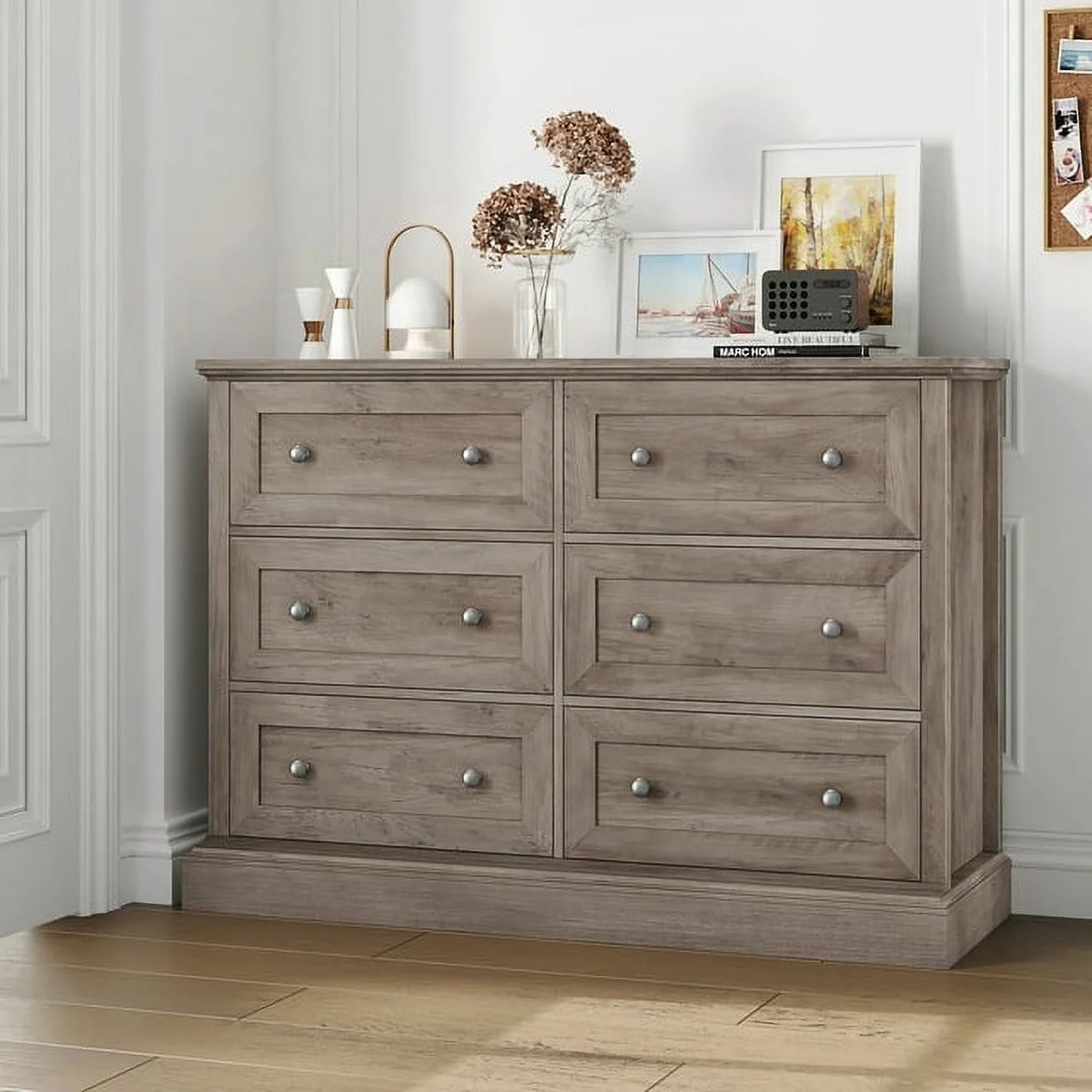 White 6 Drawer Double Dresser T5897