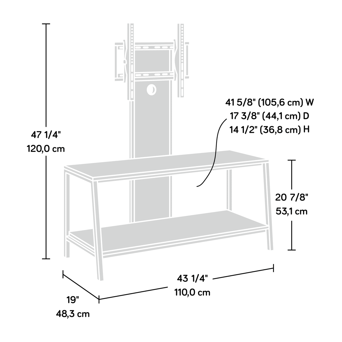 Wood & Metal 2-Shelf TV Stand with Mount Y7574