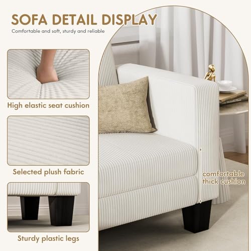 Cream Corduroy L-Shaped Convertible Sectional Sofa 3 Seater X831568