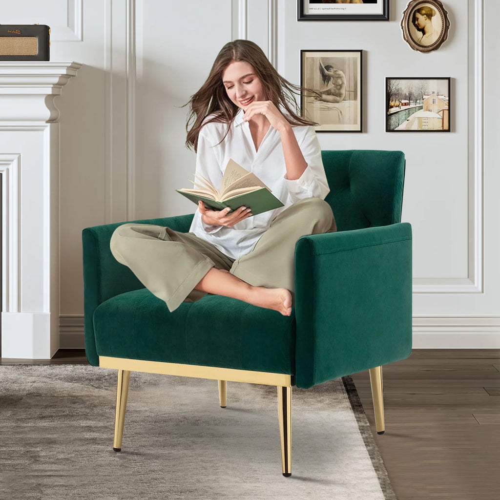 Green Velvet Upholstered Accent Chair with Metal Legs J530