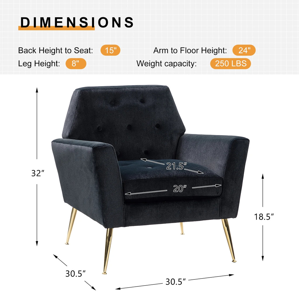 Black Velvet Upholstered Armchair Set of 2 W122