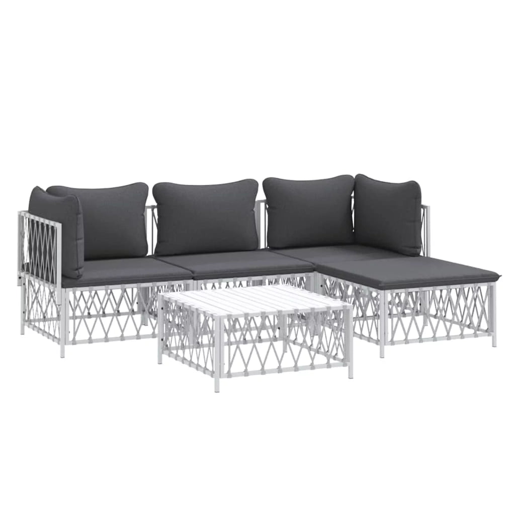 5 Piece Patio Set with Cushions White Steel F17375