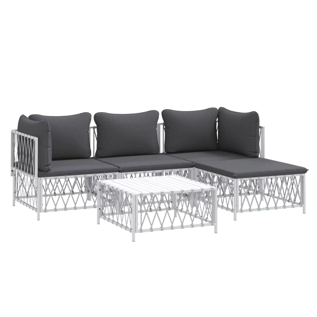 5 Piece Patio Set with Cushions White Steel F17375
