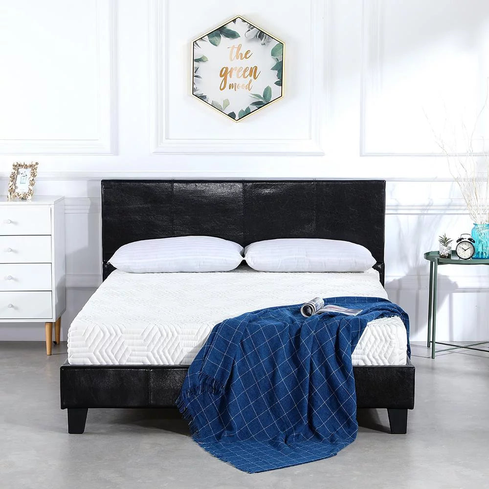 Faux Upholstered Platform Bed Frame with Wooden Slats Twin L534101
