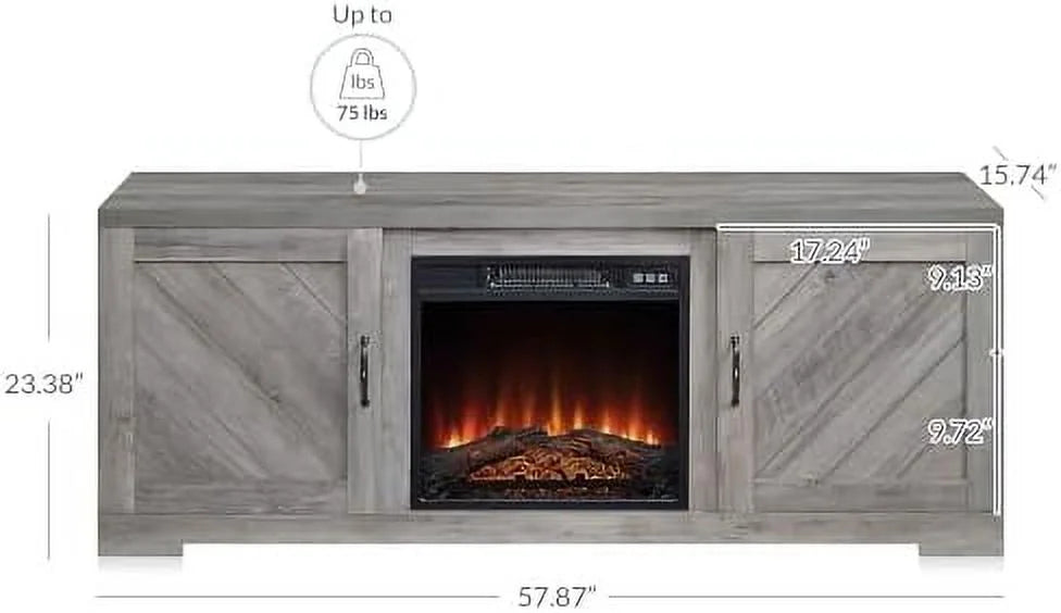 58 Inch TV Stand with Electric Fireplace and Cabinets H85192