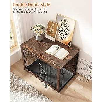 Wooden Dog Crate Furniture with Cushion and Tray L83355