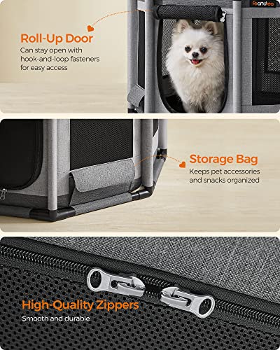 Oxford Fabric Dog Playpen, L, 44.1 x 44.1 x 24.4 Inches, PVC Pipe Frame, Breathable Mesh, Double Openings, Dove Gray and Slate Gray Q5317