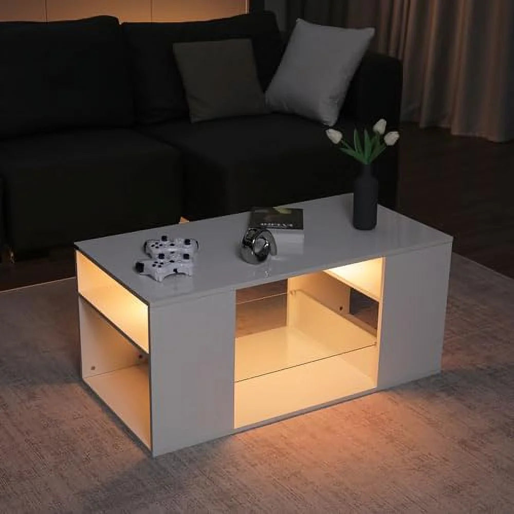 LED Coffee Table with 3 Tiers High Gloss White A876180