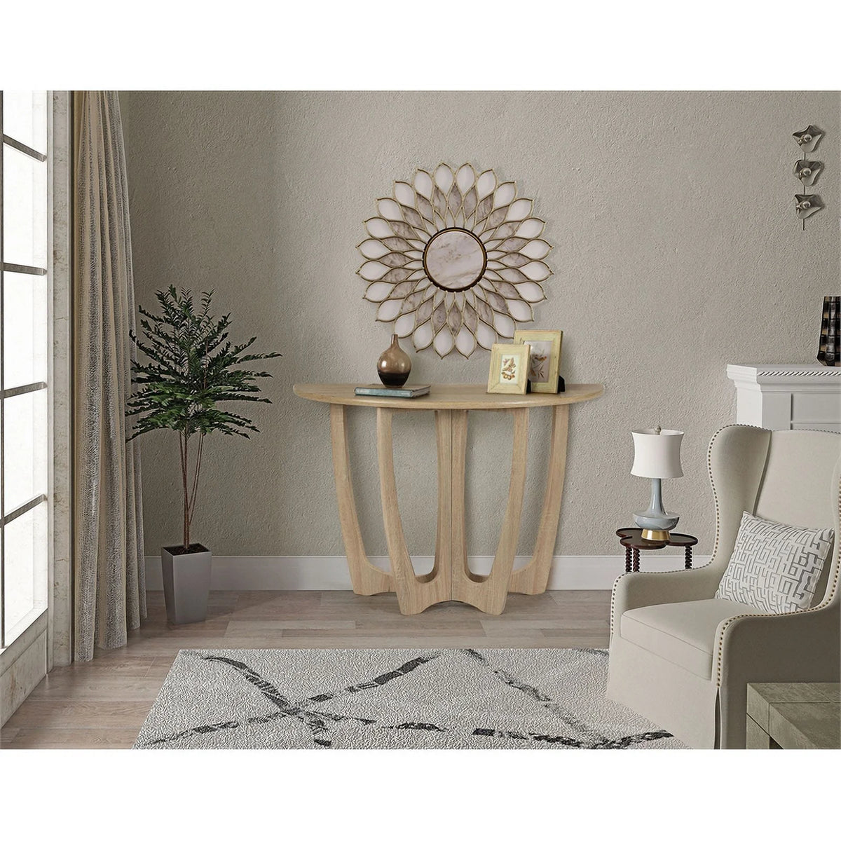 Wood Console Table with Carved Leg in Natural S505365
