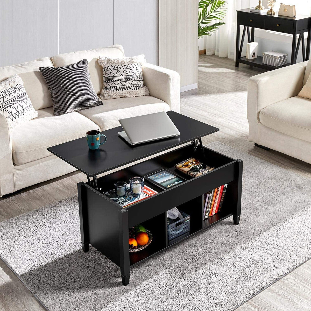 Lift Top Coffee Table with Hidden Compartment Black F498900