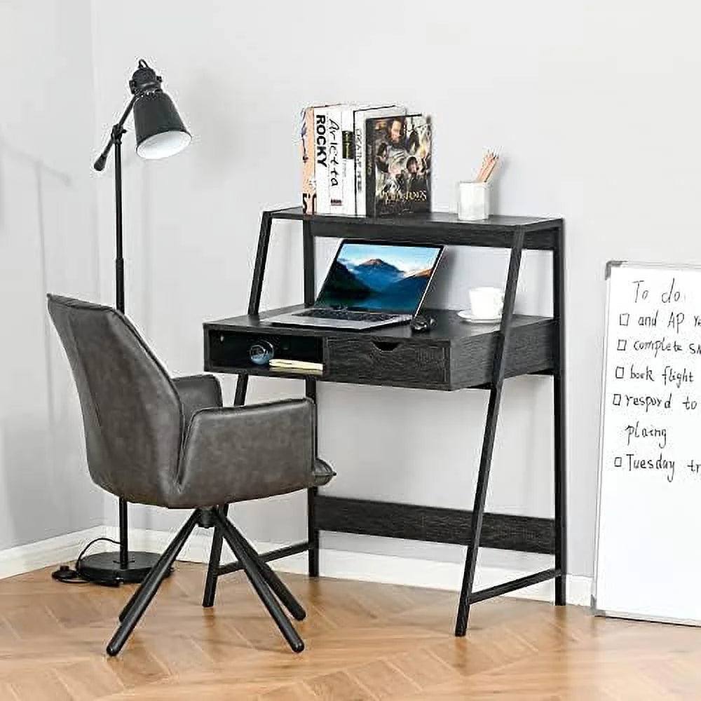 Grey Computer Desk with Drawer and Shelves S80828
