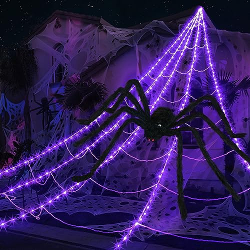Halloween Spider Web Lights Decoration with Large Spider & Stretch Cobweb N4936