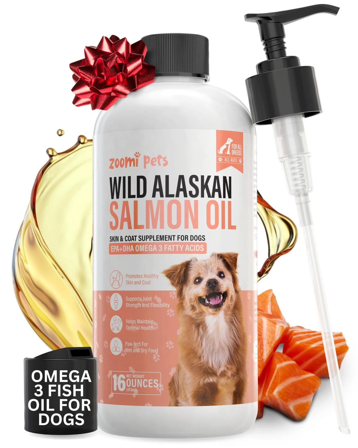 Wild Alaskan Salmon Oil for Dogs Skin and Coat 16oz Omega 3 Liquid Fish Oil Supplement Q4941