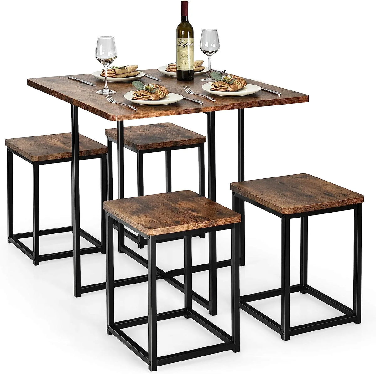 5 Piece Dining Table Set with Square Stools E579