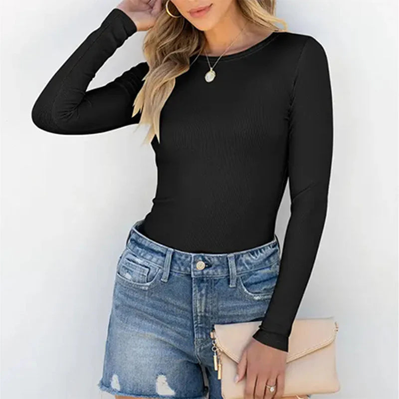 Long Sleeve Rib Knit Slim Fit Tee D900547
