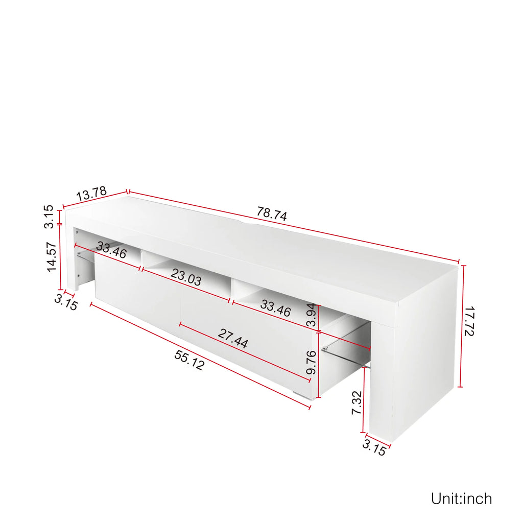 White TV Stand with LED Lights for 80 Inch O227179